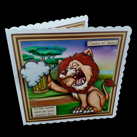 THE MANE MAN LION WOBBLY HEAD CARD 7.5 Decoupage & Insert Mini Kit by Diane  Hitchcox