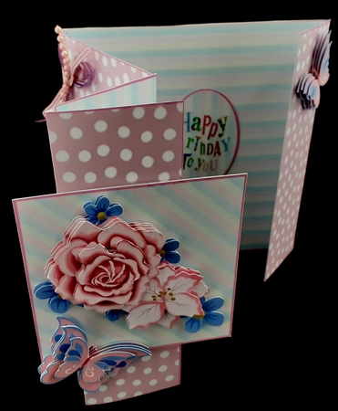 Double Front Z Fold Pink Roses & Butterflies by Diane  Hitchcox