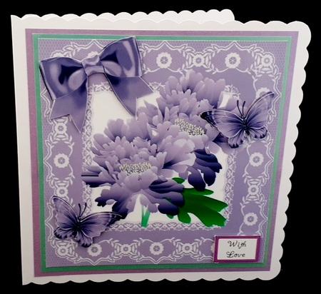Pretty purple flowers with bow and purple butterflies lace 8x8 frame by Diane  Hitchcox