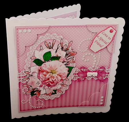 A Touch of Elegance Flowers, Pearls and Lace 8 x 8 Scalloped Corner Topper   by Diane  Hitchcox