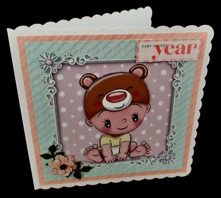 Gorgeous Baby With Bear Hat 8x8 by Diane  Hitchcox