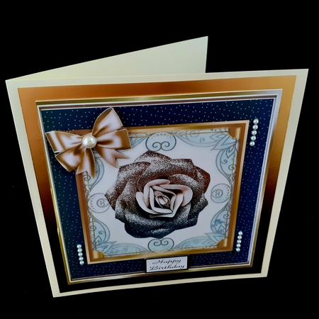 Pretty gold glitter rose in ornate black/gold frame 8x8 by Diane  Hitchcox