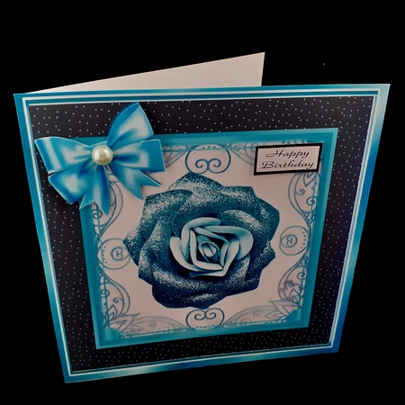 Pretty turq glitter rose in ornate black/gold frame 8x8 by Diane  Hitchcox