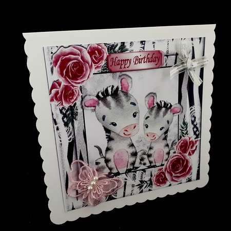 Cute pair of zebras rin watercolour in stripe Zebra frame with lace 8x8 by Diane  Hitchcox