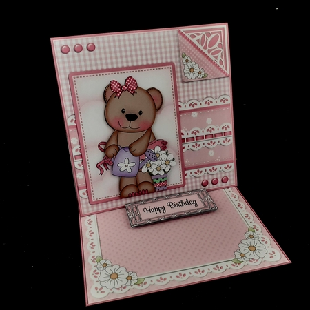 3D Easel Card Mini Kit - Pretty in Pink - Livvy Bear has Pretty Flowers by Diane  Hitchcox