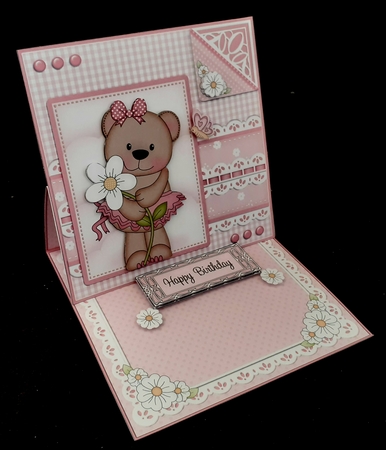 3D Easel Card Mini Kit - Pretty in Pink - Livvy Bear has A Pretty Flower by Diane  Hitchcox