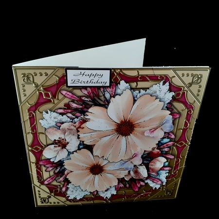 8 x 8  Pretty Flowers on Gold Frame Scalloped Corner Topper by Diane  Hitchcox