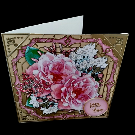 8 x 8  Pretty Flowers on Gold Frame Scalloped Corner Topper by Diane  Hitchcox