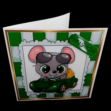 cute mouse in green car 8x8 by Diane  Hitchcox