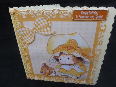 Pretty Little Girl with Yellow Gingham Bonnet 8x8 by Diane  Hitchcox