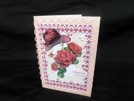 Pretty Red Roses with Hat in Cream Frame by Diane  Hitchcox