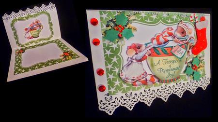 Christmas Mice in a Teacup with Holly in Star Frame A4 by Diane  Hitchcox