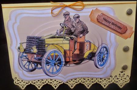 Vintage Men in Caps in Old Car Oval Pyramids by Diane  Hitchcox