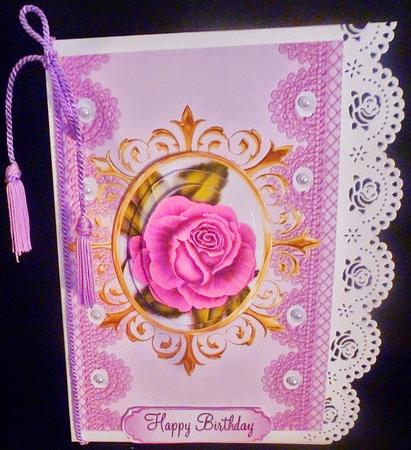 Pretty Pink Rose in Ornate Frame with Bow Oval Pyramids by Diane  Hitchcox