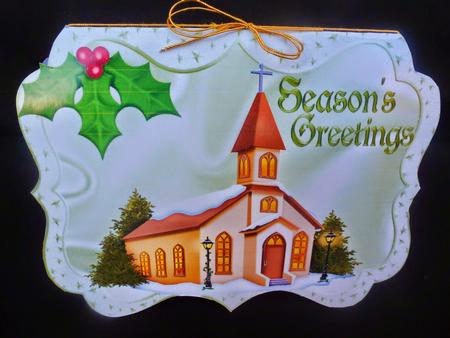 Pretty Church in the Snow with Holly Bracket Card by Diane  Hitchcox