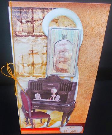 The Captain's Desk - Shaped Dl Card with Decoupage by Diane  Hitchcox