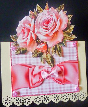 Pretty Pink Roses with Bow Over the Edge Card by Diane  Hitchcox
