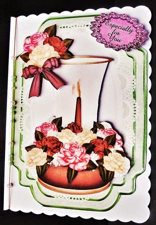 Pinks, Cream & Brown Roses with Candle on Lace by Diane  Hitchcox