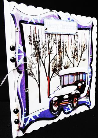 Lovely Snow Scene in Silver Frame with Vintage Car 8x8 by Diane  Hitchcox