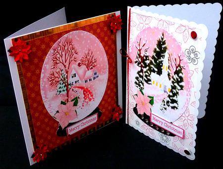 Snow Scene in Pink with Church & Cottage Snowglobes by Diane  Hitchcox