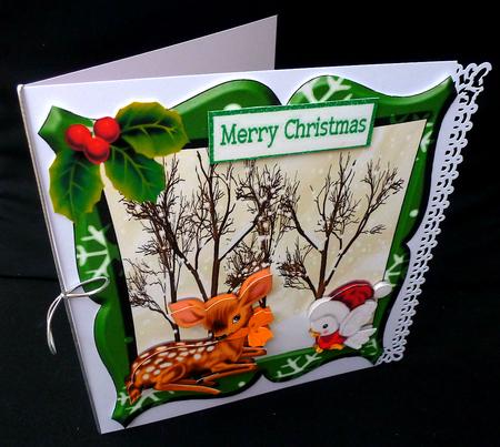 Pretty Snow Scene with Deer & Robin 8x8 by Diane  Hitchcox