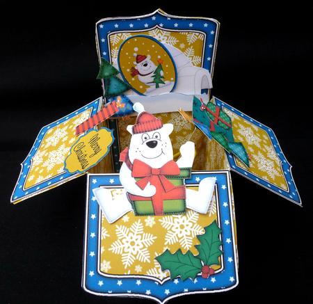 3D Xmas Ben Polar Bear Rubber Band Pop Up Box Card by Diane  Hitchcox