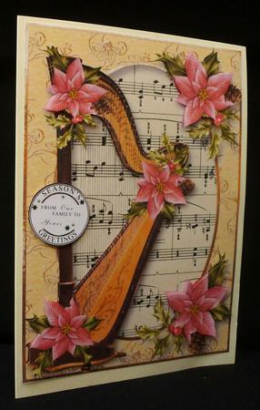 Christmas Harp with Sheet Music & Pink Poinsettias by Diane  Hitchcox