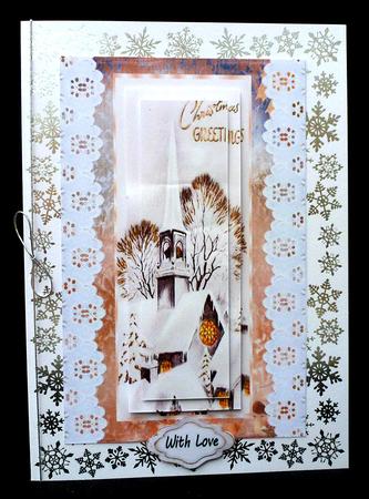 Lovely Church Scene with Snow on Lace Pyramids by Diane  Hitchcox