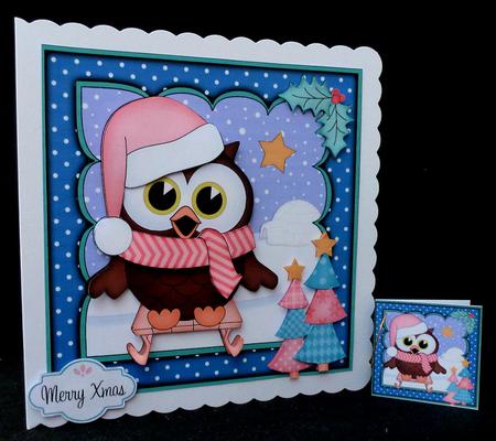 8x8 Xmas Sledging Little Hoot Owl 3D Decoupage by Diane  Hitchcox