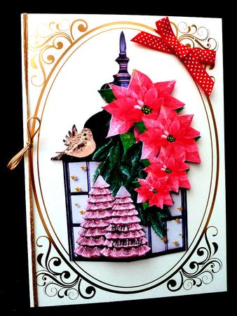 Christmas Lantern & Pink Poinsettias by Diane  Hitchcox