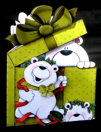 Christmas Bears Gift Box Shaped Card by Diane  Hitchcox