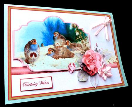English Partridge and Rose Card with Decoupage by Diane  Hitchcox