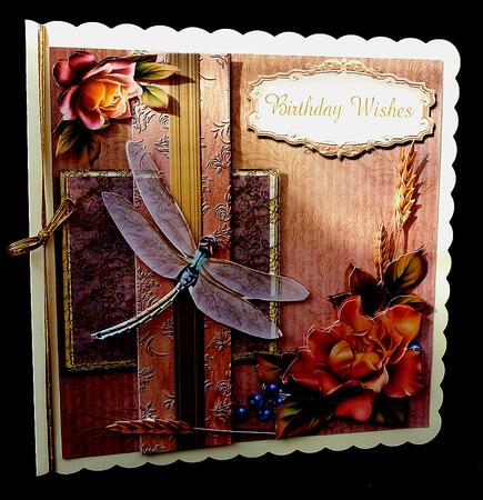 Dragonfly and Roses Card Front by Diane  Hitchcox