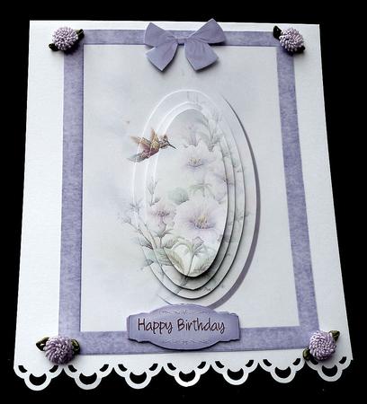 Lilac Petunias and Hummingbird, Pyramid by Diane  Hitchcox