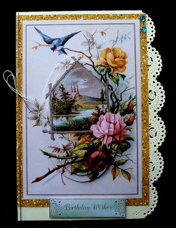 Summer Scene of Roses and Birds Oval Pyramids by Diane  Hitchcox