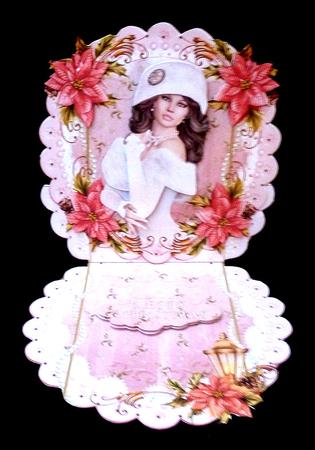 Christmas Lady in Furs Scalloped Round Easel Card by Diane  Hitchcox