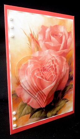 Pretty Pink Roses with Bow Heart Pyramids by Diane  Hitchcox