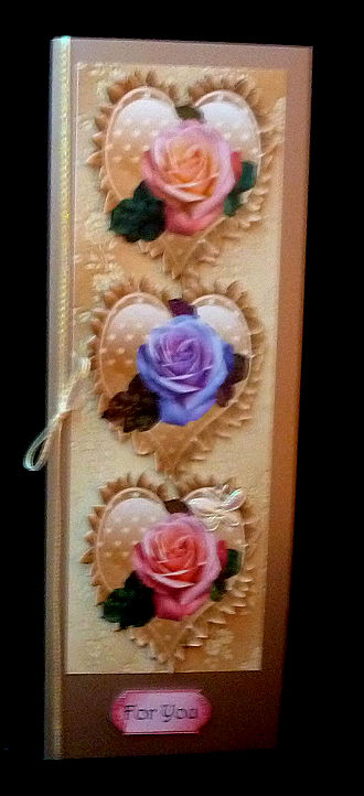 Gold Frilly Hearts With, Peach, Lilac, & Pink Roses Tall Dl by Diane  Hitchcox