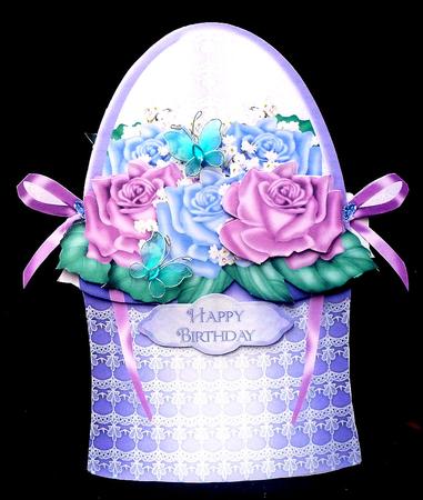 Lilac Lace Basket of Roses Shaped Card by Diane  Hitchcox
