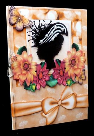 Vintage Silhouette Lady with Dahlias, Butterflies and Bow by Diane  Hitchcox