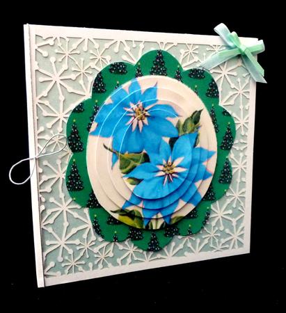 Lovely Turq Poinsettias in Scalloped Frame with Bow Pyramids by Diane  Hitchcox