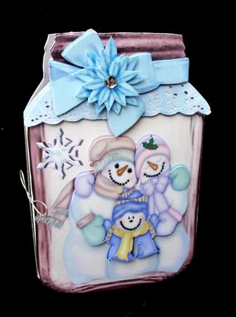 Lovely Snowman Family in Bobble Hats in a Jar by Diane  Hitchcox