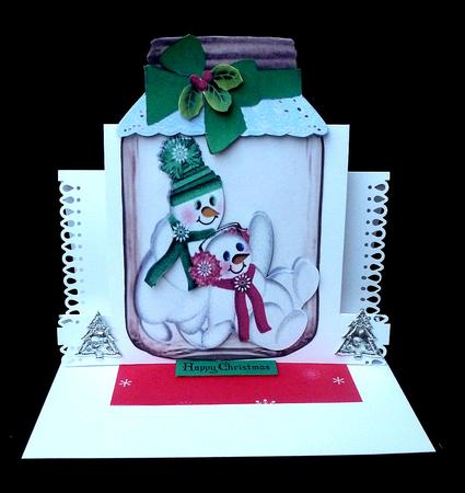Naughty Snowmen in a Jam Jar with Bow & Holly by Diane  Hitchcox