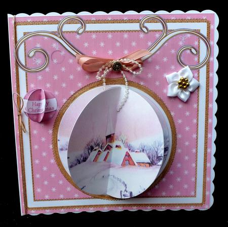 Snow Church Pink 3D Bauble Mini Card Front Kit by Diane  Hitchcox