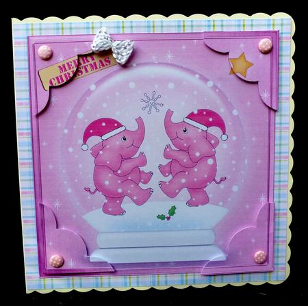 8 x 8 Xmas Elephants Snowglobe Scalloped Corner Topper by Diane  Hitchcox