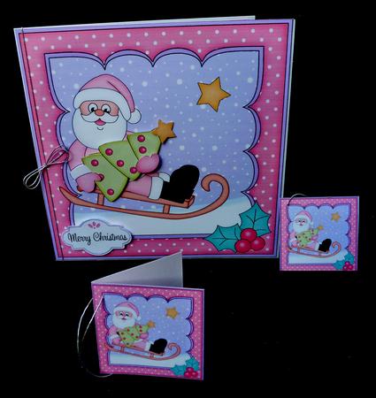 8x8 Xmas Sledging Santa Mini Kit 3D Decoupage by Diane  Hitchcox
