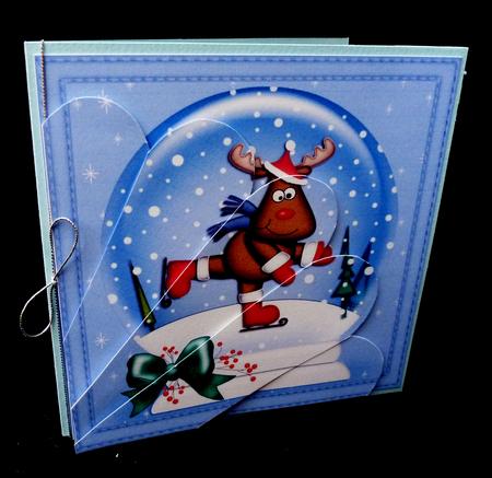 Xmas Rudolph Snowglobe Fan Pyramage Topper by Diane  Hitchcox