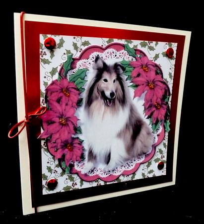 Beautiful Collie on Lace with Poinsettias , Plate and Stand by Diane  Hitchcox