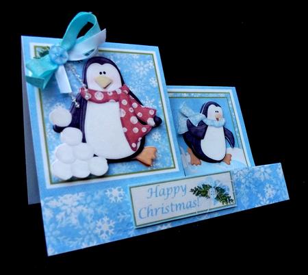 Penguin Snowball Side Stepper Card by Diane  Hitchcox