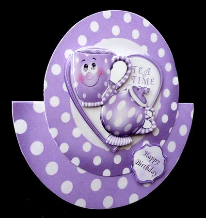 Purple Toony Face Teapot & Cup with Bows Rocker Card by Diane  Hitchcox